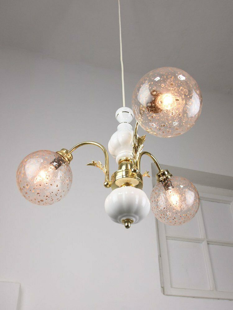 photo vintage Vintage Italian Golden Ceramic And Glass Chandelier