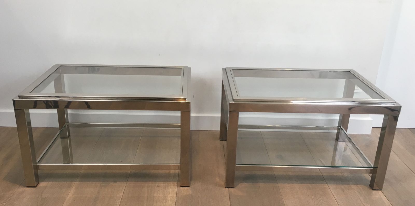 Pair Of Chrome End Tables With Glass Tops photo furniture