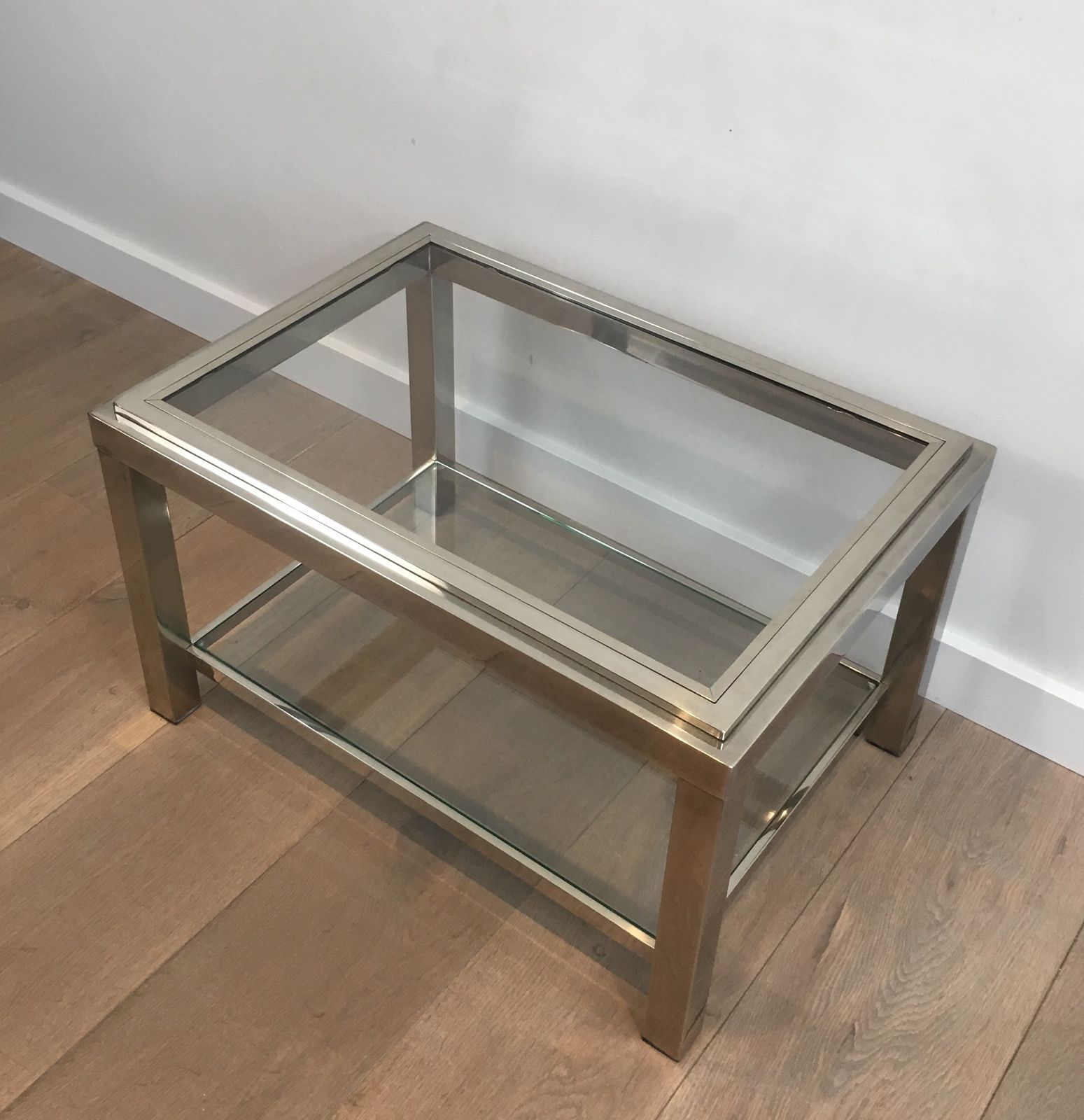 Pair Of Chrome End Tables With Glass Tops photo buy