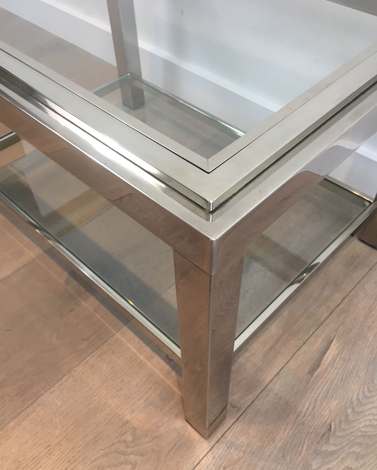 photo for sale Pair Of Chrome End Tables With Glass Tops