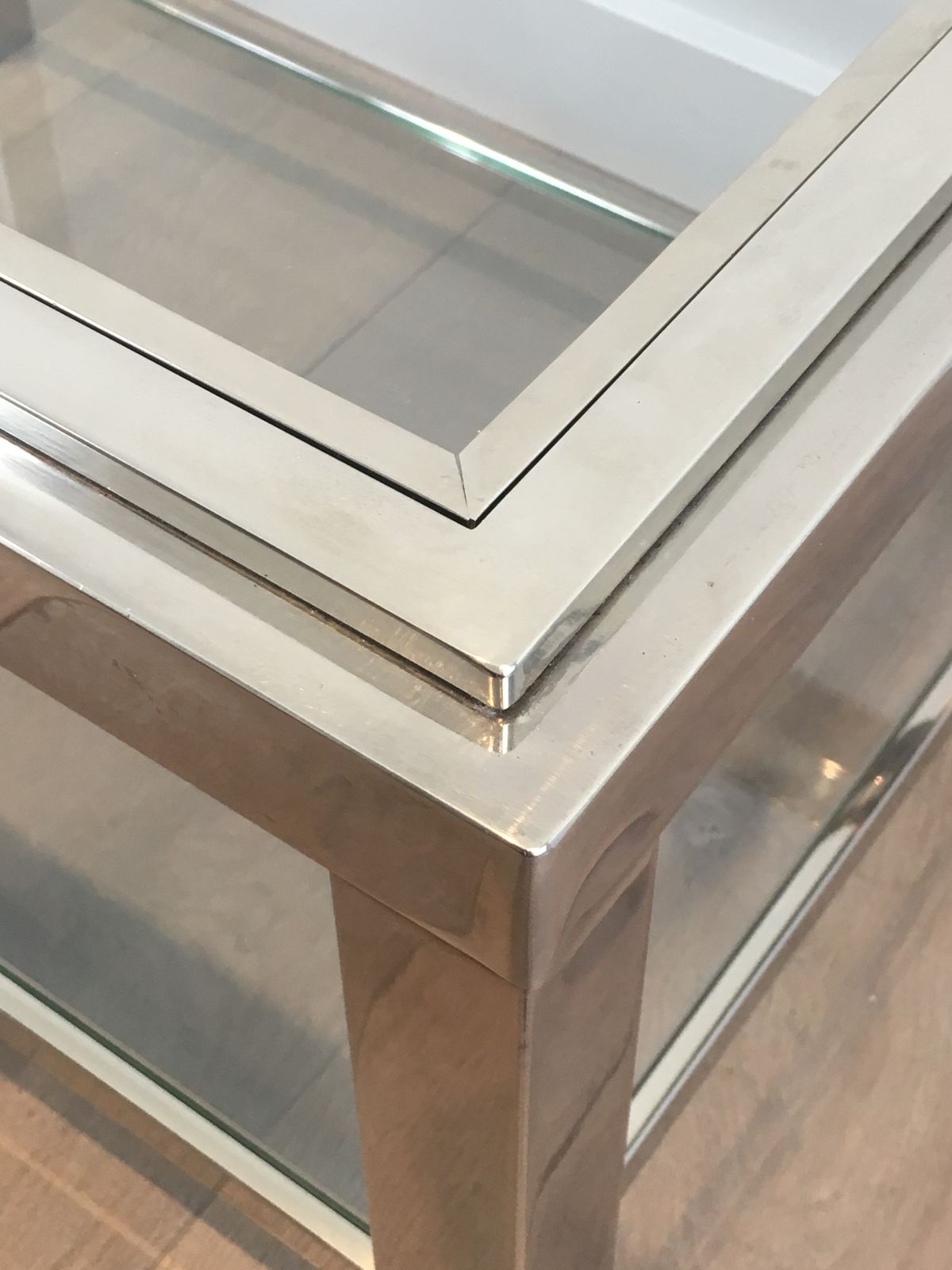 Furniture Pair Of Chrome End Tables With Glass Tops photo