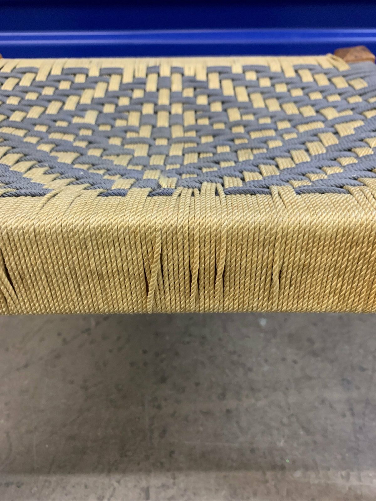 Cute Little Footstool With Woven Rope Seat And Slanted Legs photo vinterior