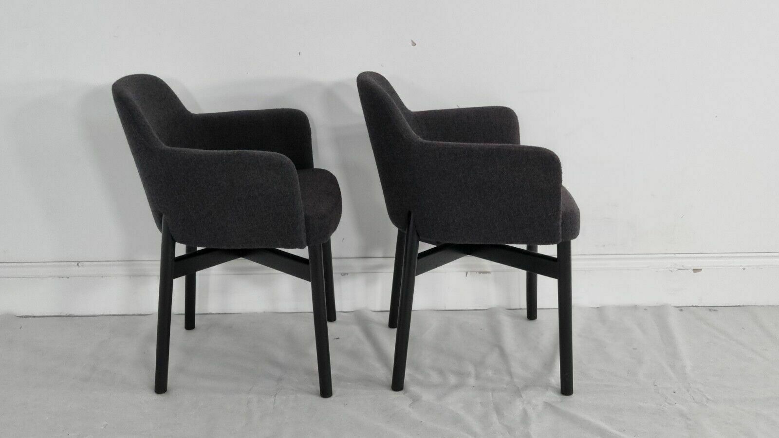 A Stunning Set Of 2 Knoll Studio Krusin 016 Armchairs In Charcoal Boucle Fabric photo vintage