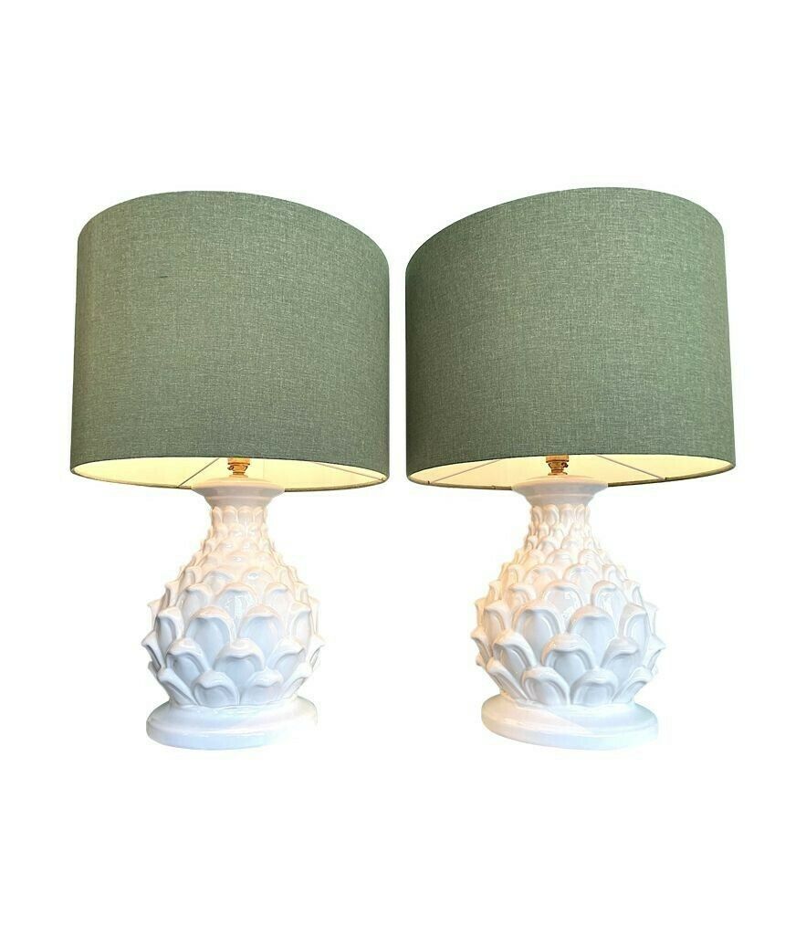 A Large Pair Of 1970s Italian Ceramic Artichoke Lamps With New Bespoke Shades photo 1650.0