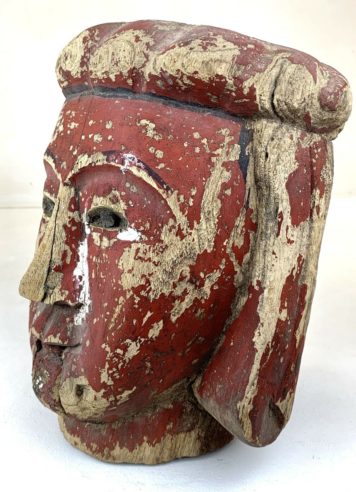 photo furniture Lifesized Carved Wood Burmese Marionette Head   Red Faced Prince Regent