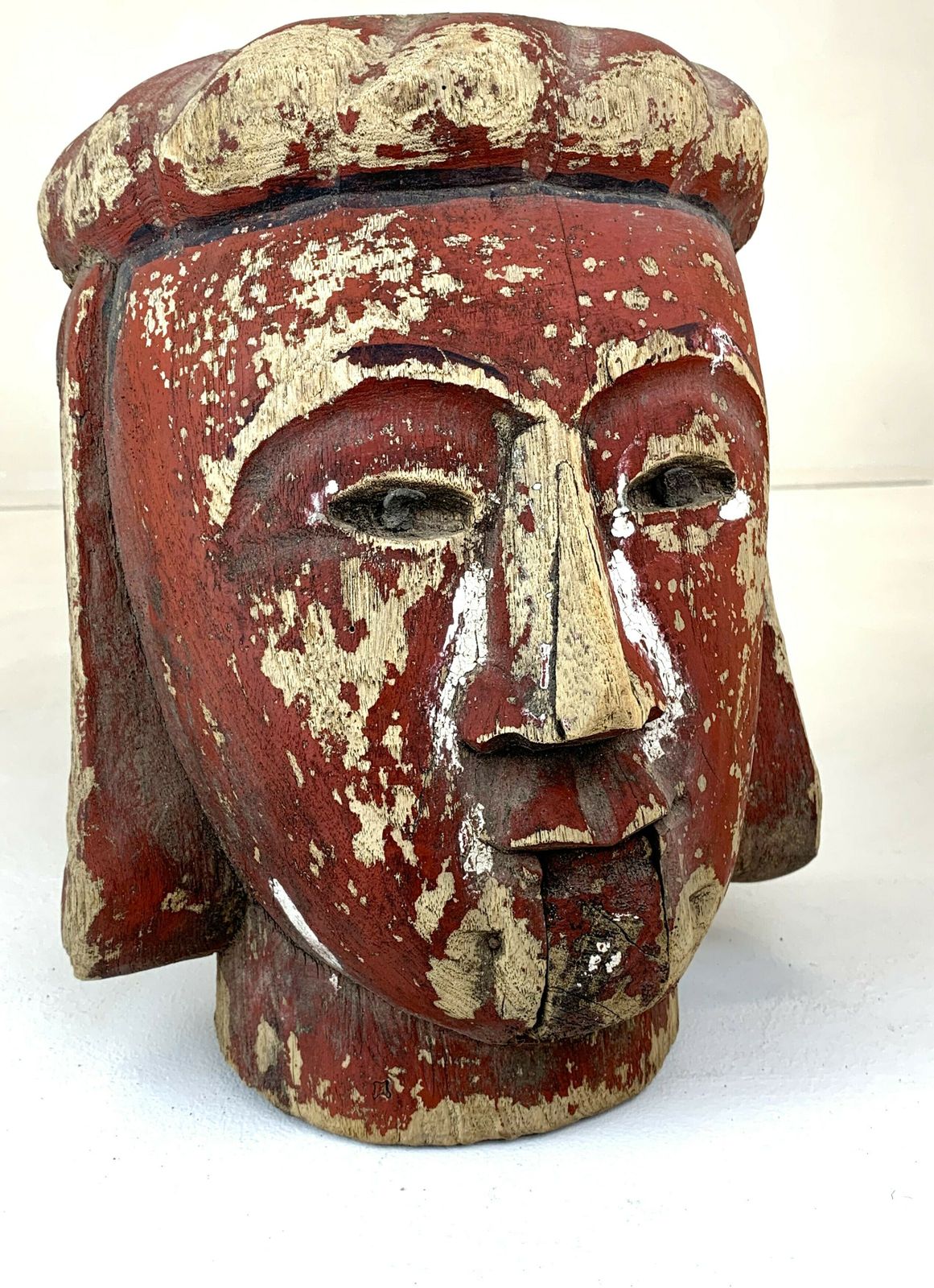 photo for sale Lifesized Carved Wood Burmese Marionette Head   Red Faced Prince Regent