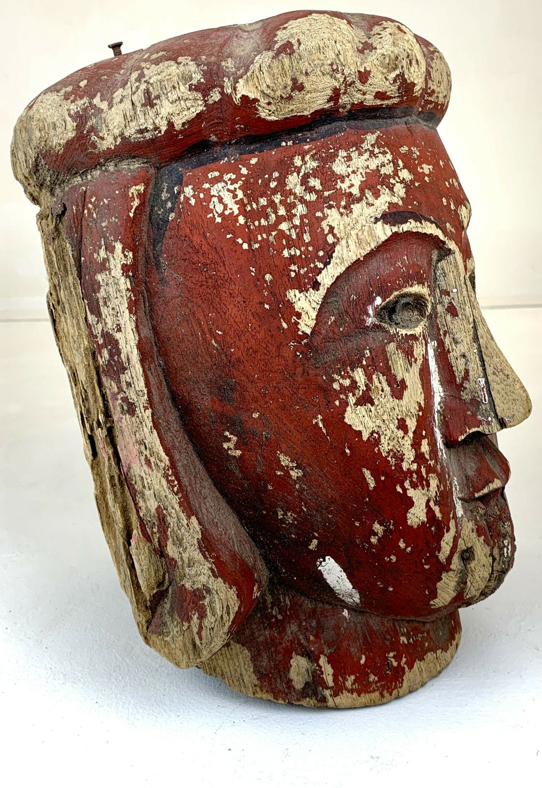 Art Lifesized Carved Wood Burmese Marionette Head   Red Faced Prince Regent photo