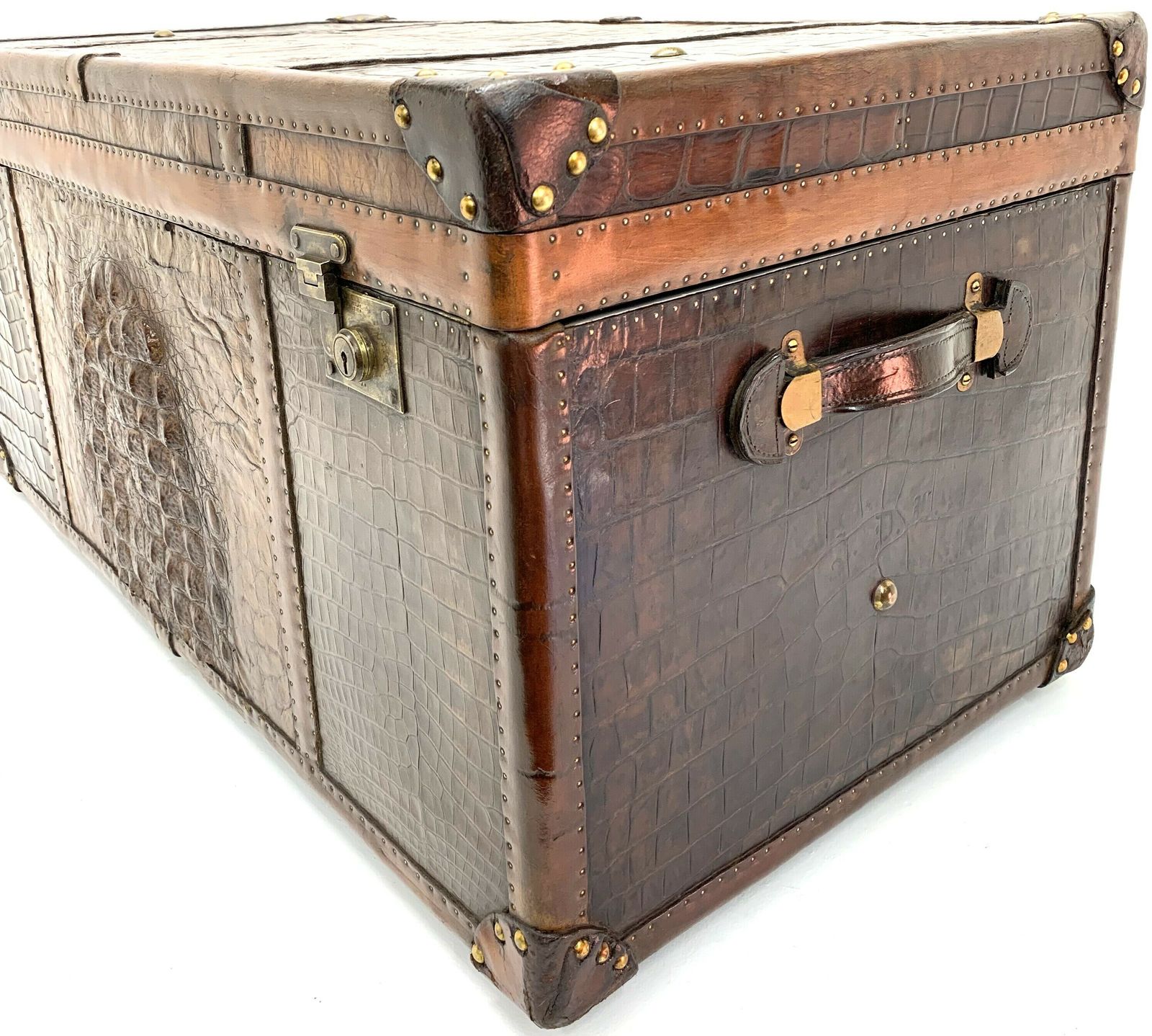 A Magnificent Vintage Crocodile Skin & Wood Steamer Trunk photo for sale