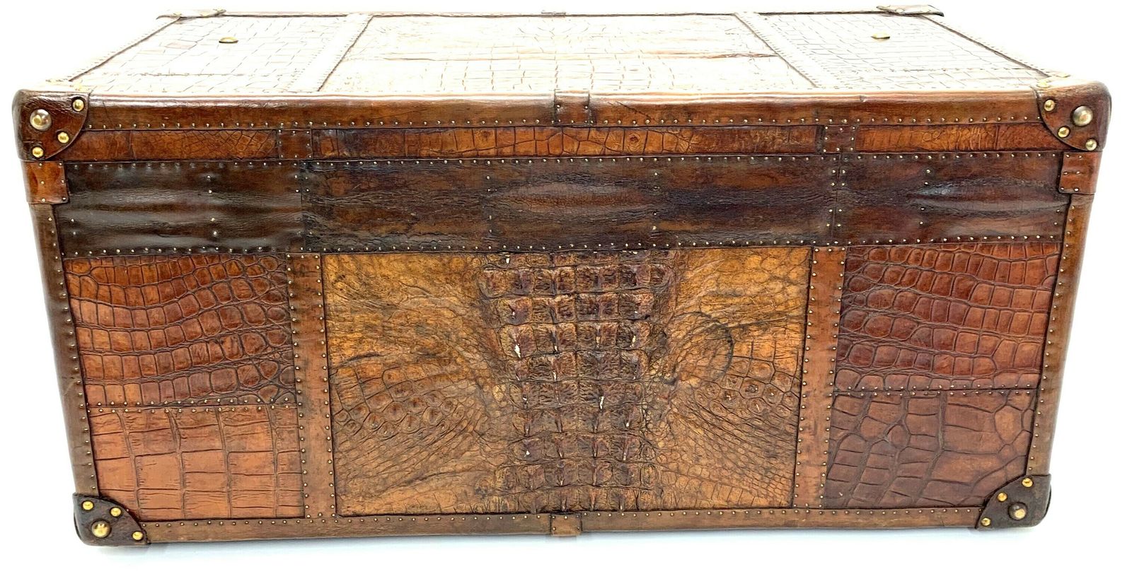 photo furniture A Magnificent Vintage Crocodile Skin & Wood Steamer Trunk