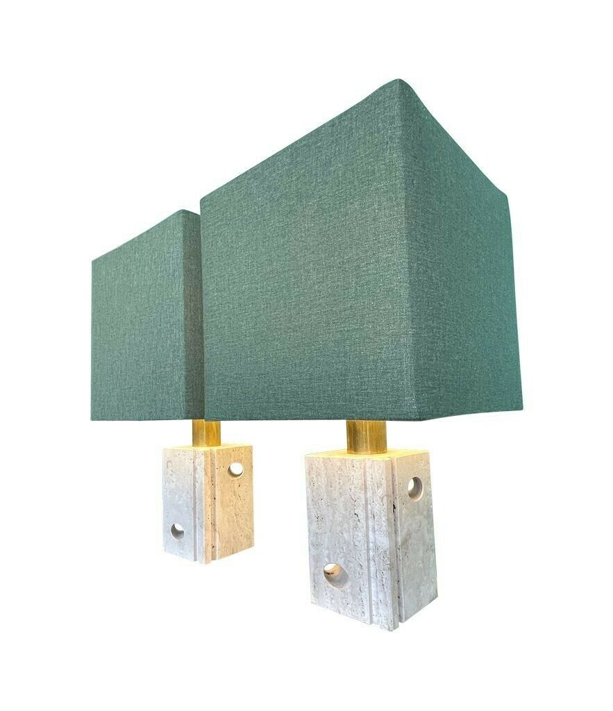 A Pair Of 1970s Sculptural Italian Travertine Lamps By Fratelli Mannelli
