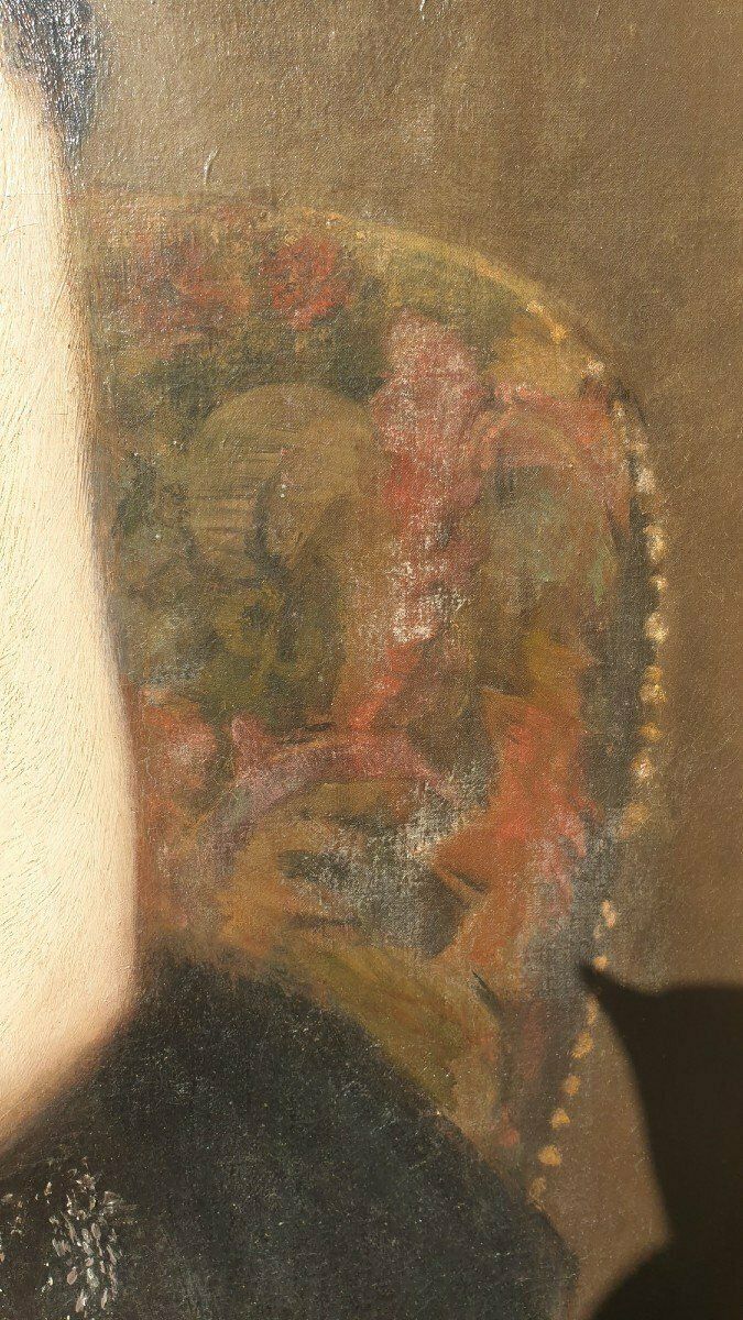 C Deschamps, Portrait Of Woman, In Black Dress, Xixth Century photo vinterior