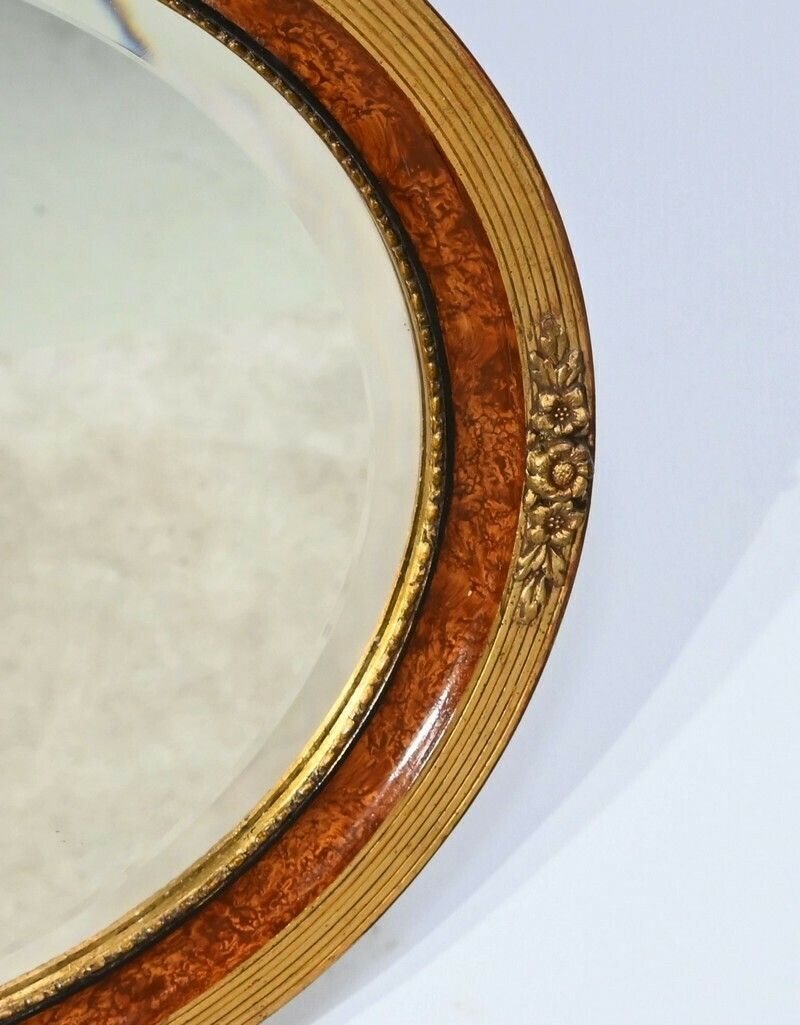 Oval Mirror In Golden Wood   Early 20th Century photo vintage