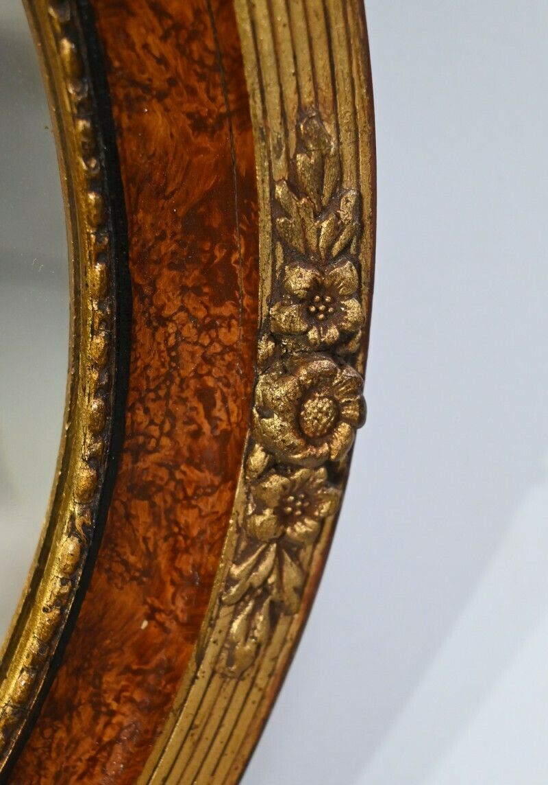 photo furniture Oval Mirror In Golden Wood   Early 20th Century