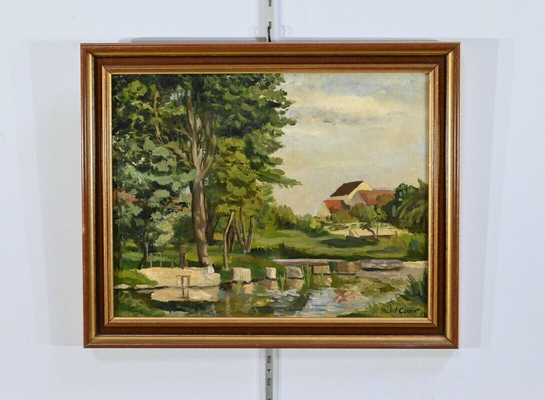 Oil Painting On Wood, Signed M.Cauvet – 1958