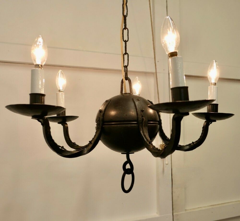 A Superb Gothic Iron And Wood Chandelier photo vintage
