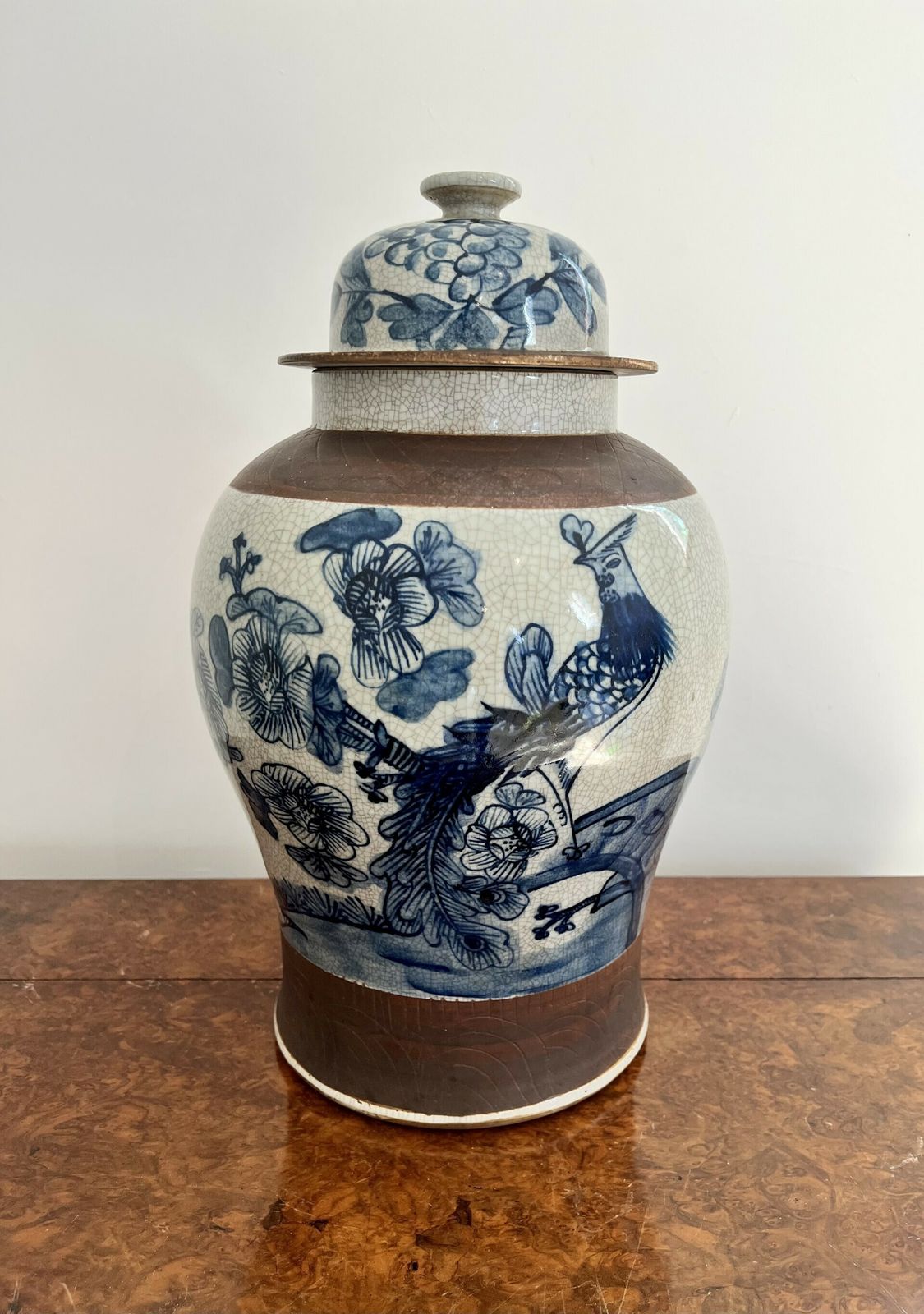 photo furniture Quality Pair Of Antique Chinese Crackle Ware Lidded Vases