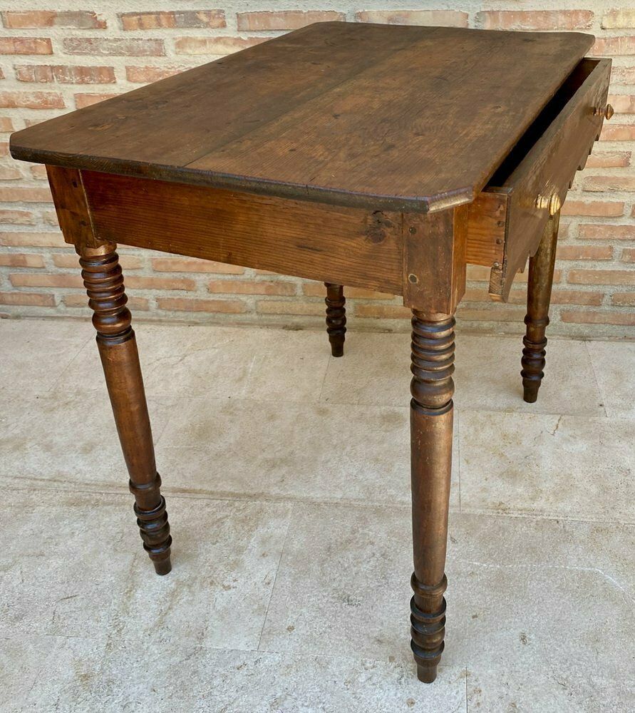 French Country Walnut Work Table With One Drawer, 1950s photo furniture