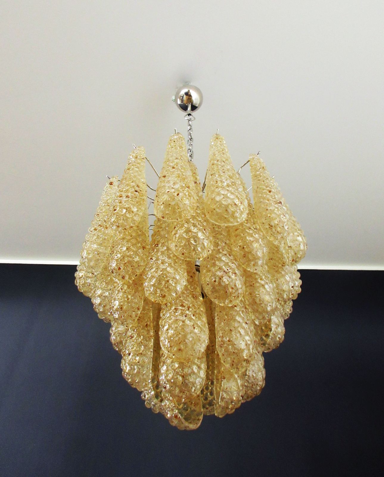 Italian Vintage Murano Chandelier 41 Amber Glass Petals Drop photo furniture