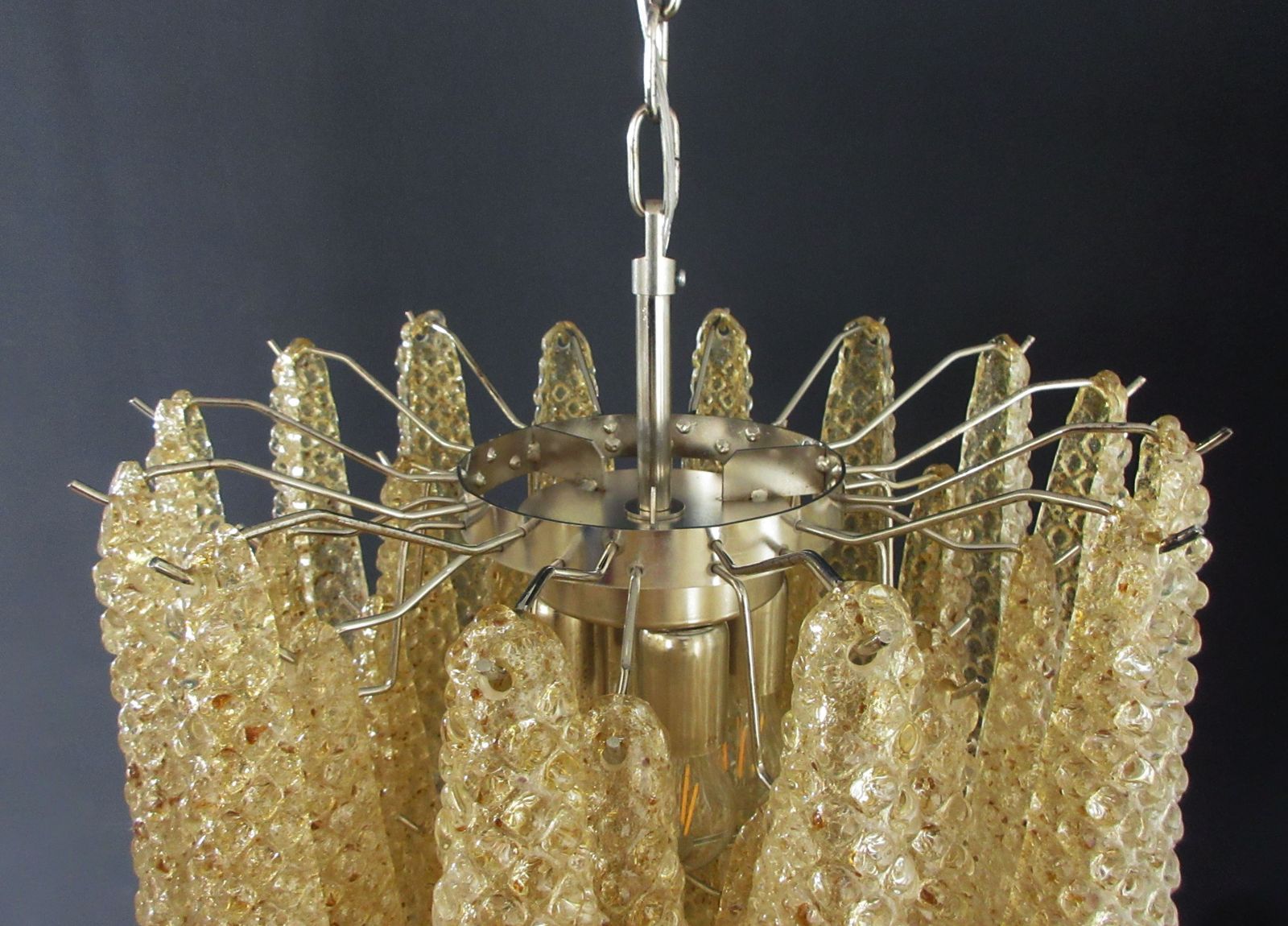photo vinterior Italian Vintage Murano Chandelier 41 Amber Glass Petals Drop