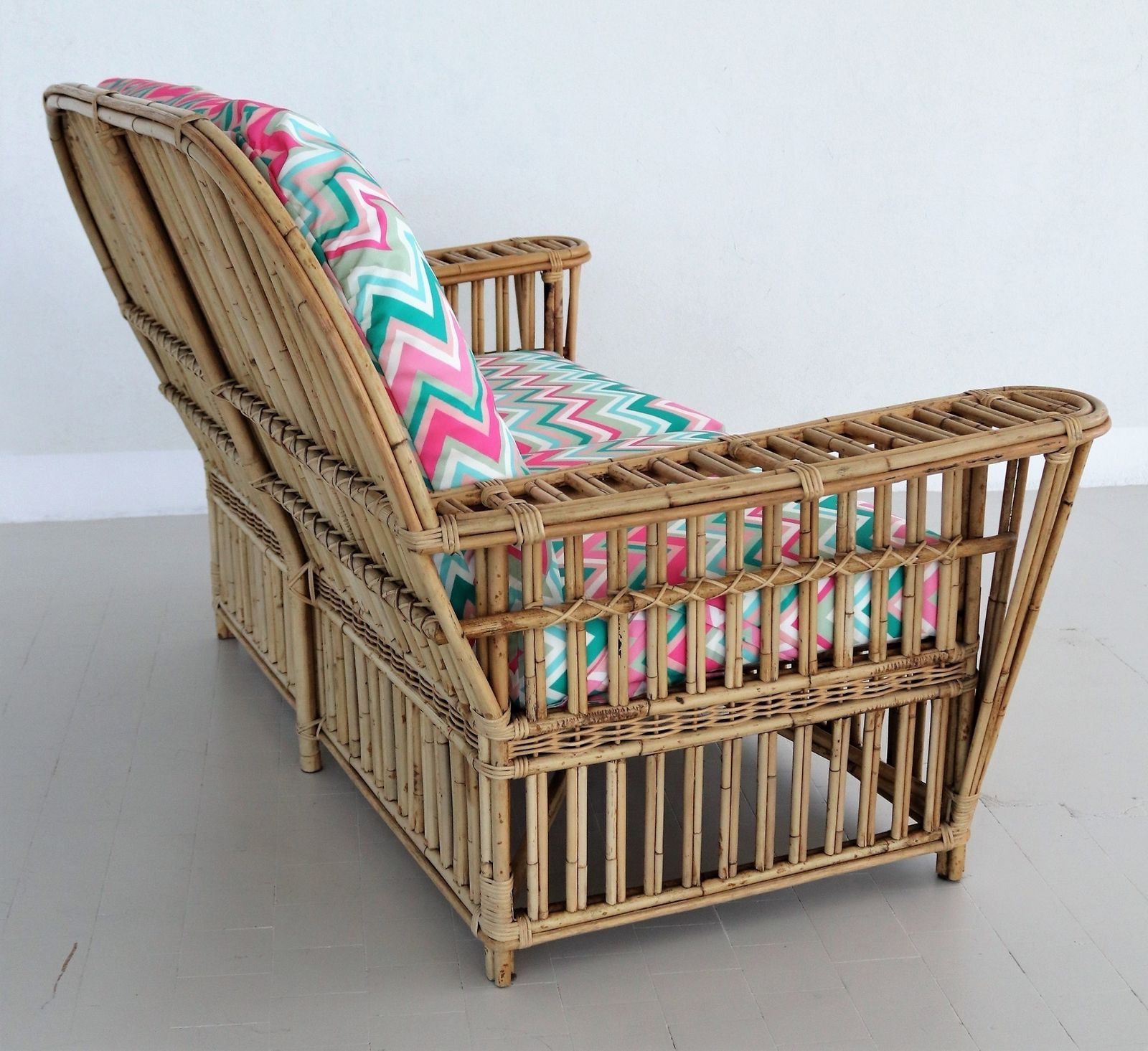 Furniture Italian Mid Century Bamboo And Rattan Sofa With New Upholstery, 1980s photo