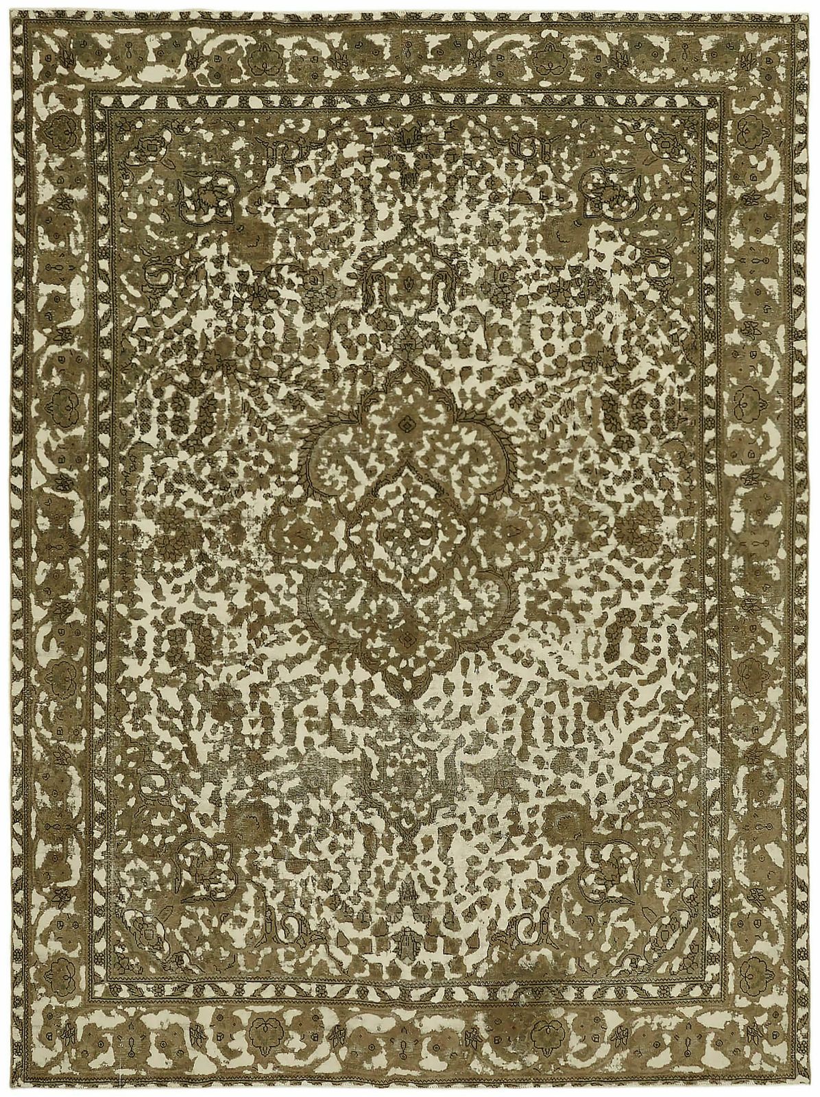 Handmade Beige 1980's Vintage Large Area Rug ( 380 X 292 Cm )