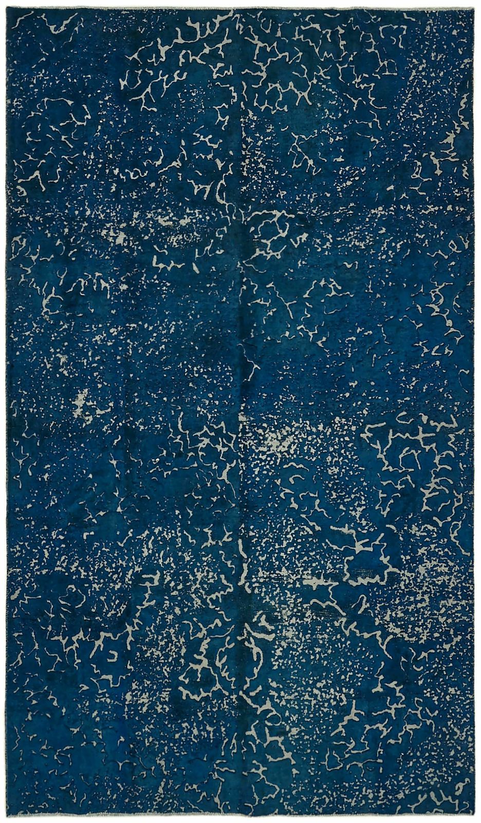 Grand tapis vintage fait main, bleu, années 1980 (302 x 180 cm)