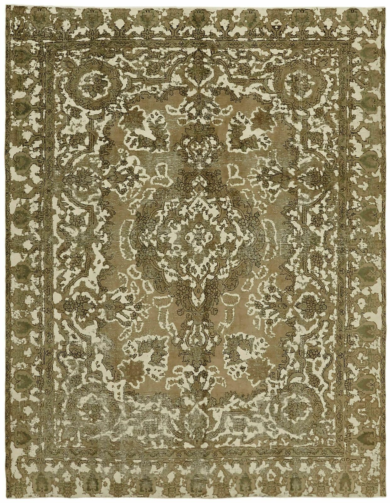 Handmade Decorative Beige Vintage Area Rug ( 355 X 285 Cm )