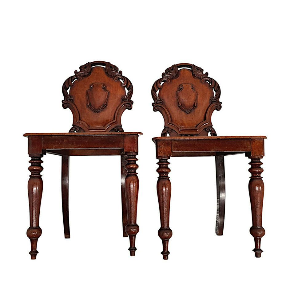A Very Fine Pair Of 19th Century Hall Chairs photo for sale