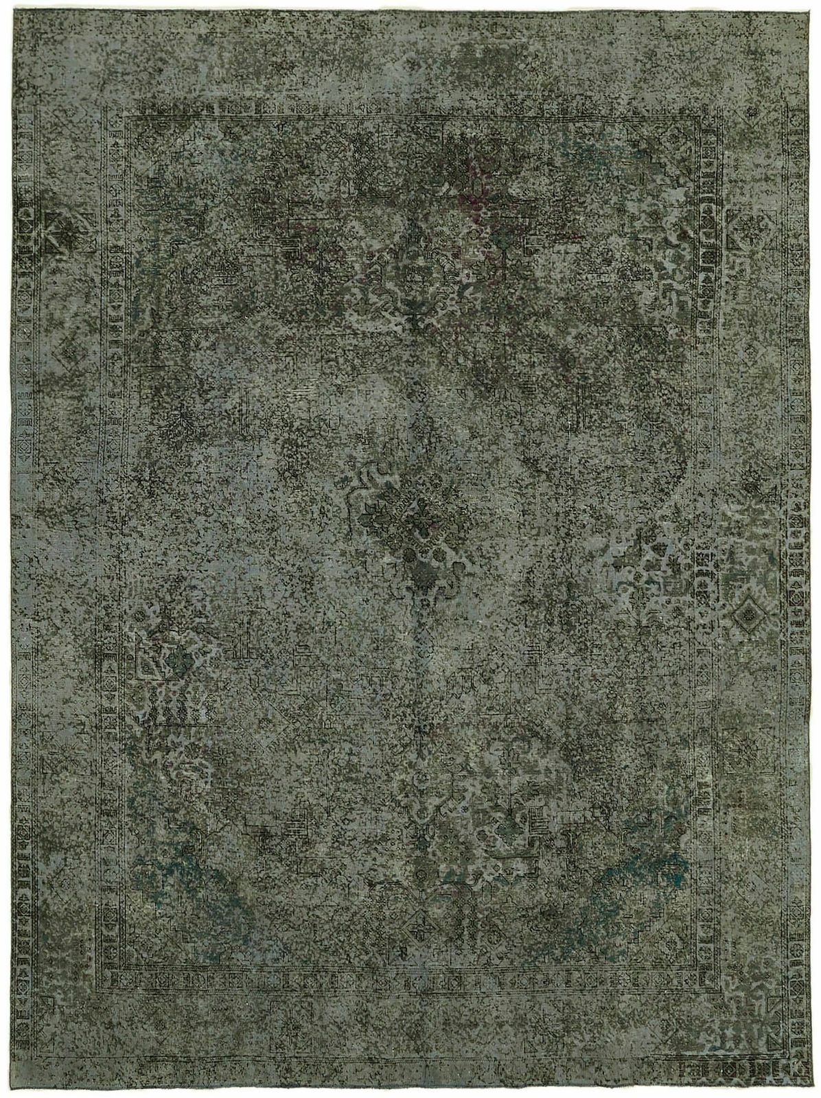 Handmade Gray Over Dyed Large 1980's Vintage Area Rug ( 387 X 295 Cm )