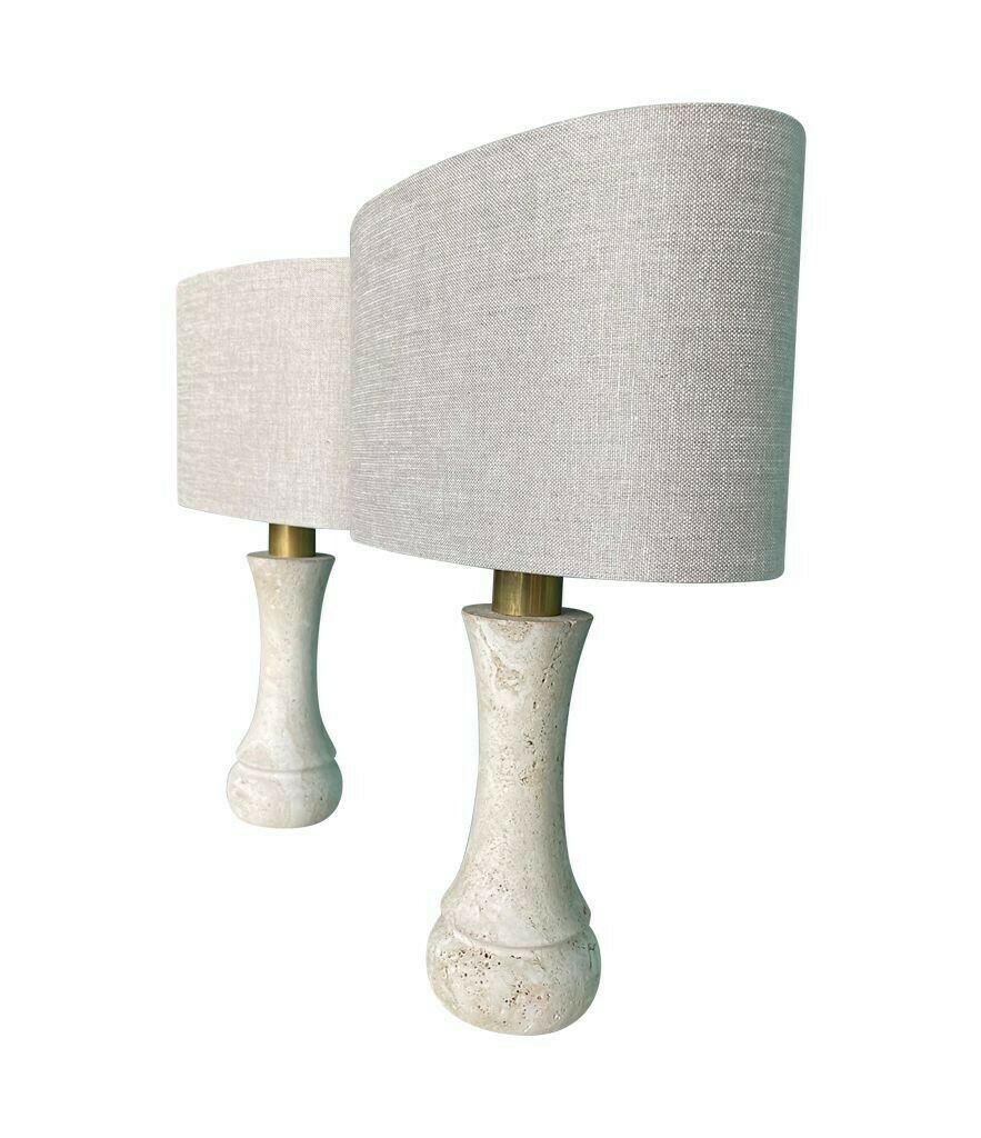 A Pair Of 1970s Travertine And Brass Lamps By Fratelli Mannelli With Bespoke Linen Shades photo furniture