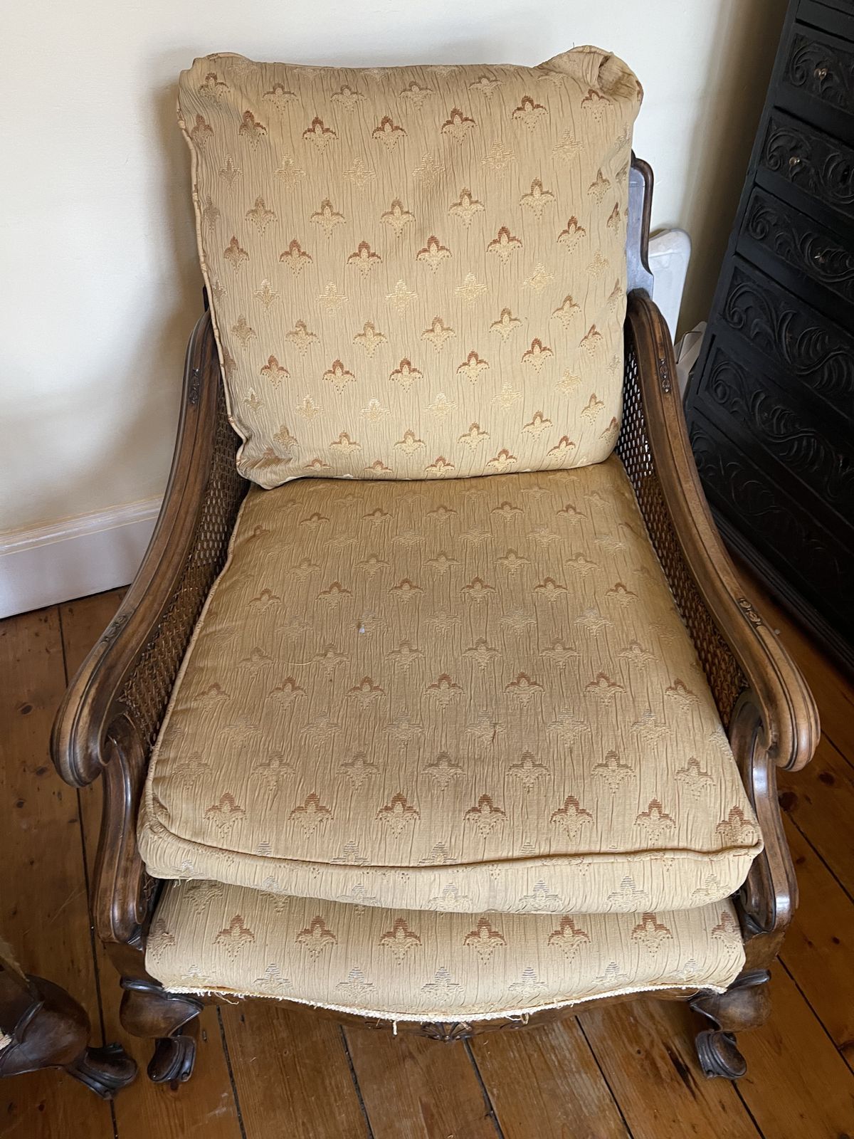Bergere 3 Piece Suite In Lovely Gold Upholstery photo for sale