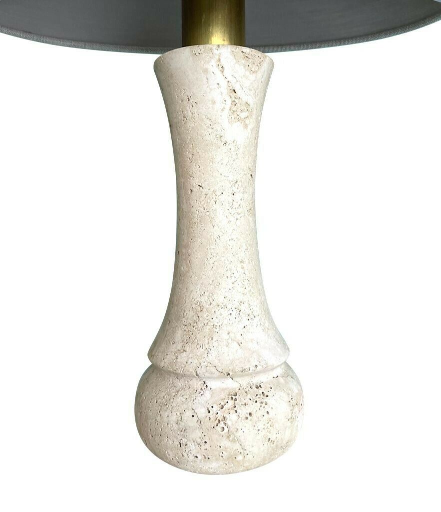 A Pair Of 1970s Travertine And Brass Lamps By Fratelli Mannelli With Bespoke Linen Shades photo 1650.0