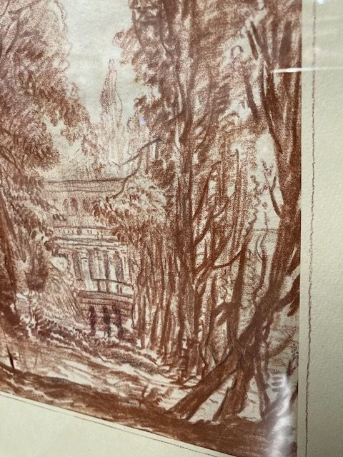 Mid 19th Century Drawing In Sanguine Pencil. In Frame With Silver Inserts photo Art