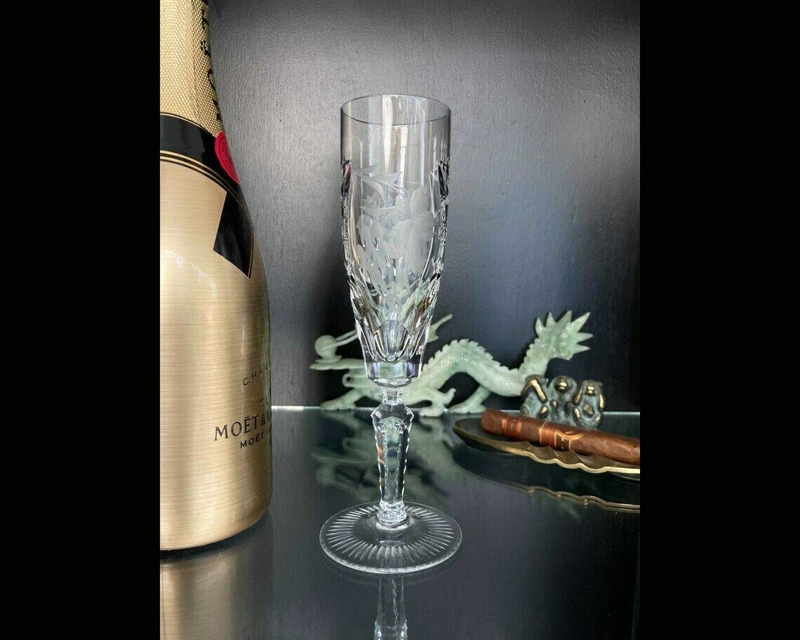 Kristallen Champagneglazen | Vintage Toastglazen | 2 Stuks | Nachtmann Grapes Decor In Helder Kristal photo vinterior