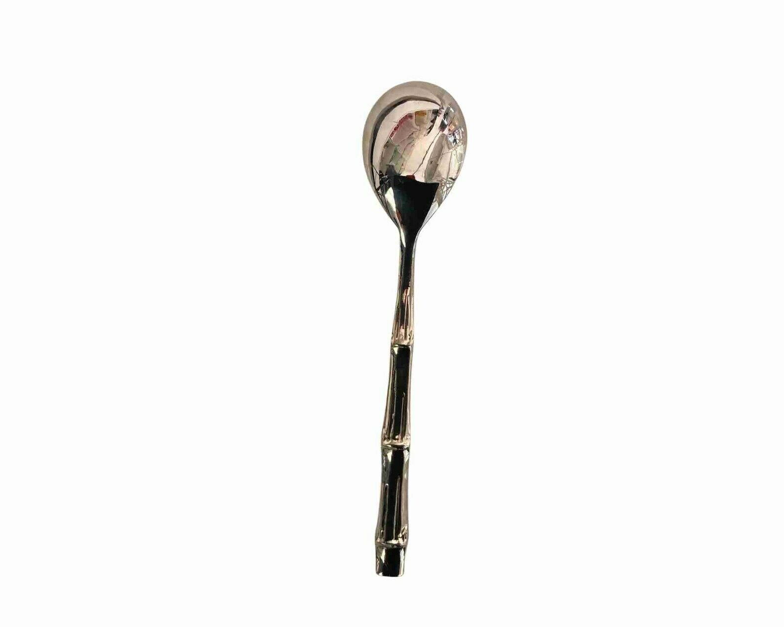 6x Messing Dessertlepels | Gepolijst | Gouden Bamboe Bestek photo for sale
