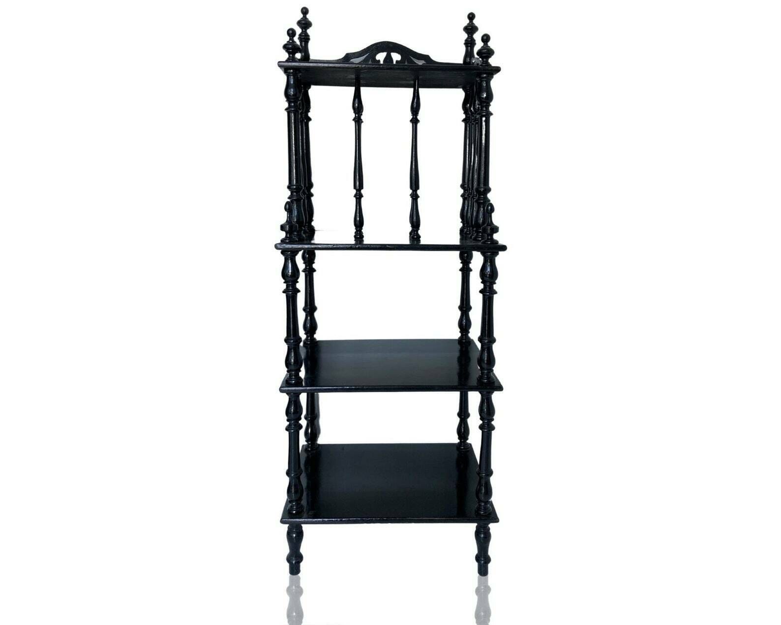 Antique Black Etagere | 19th C Victorian Shelf Unit | Antique | Wood Turned Legs photo furniture