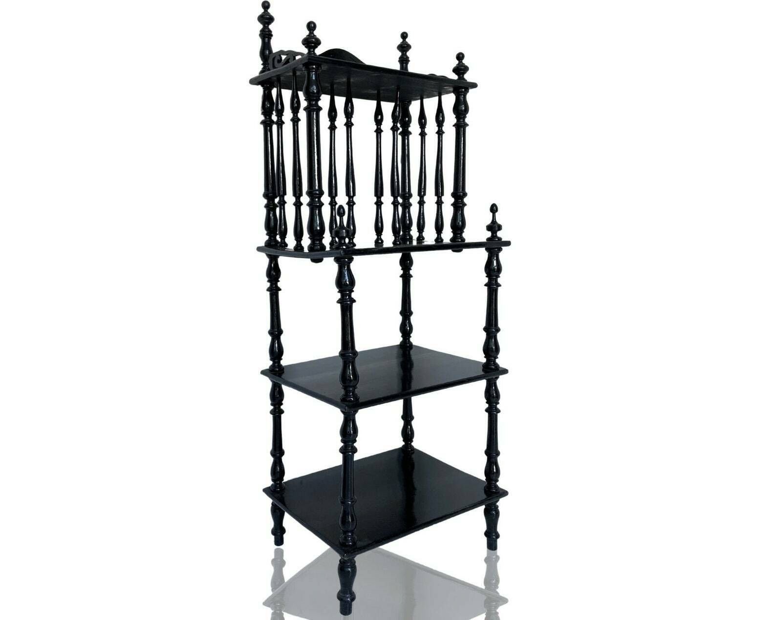 Antique Black Etagere | 19th C Victorian Shelf Unit | Antique | Wood Turned Legs photo for sale