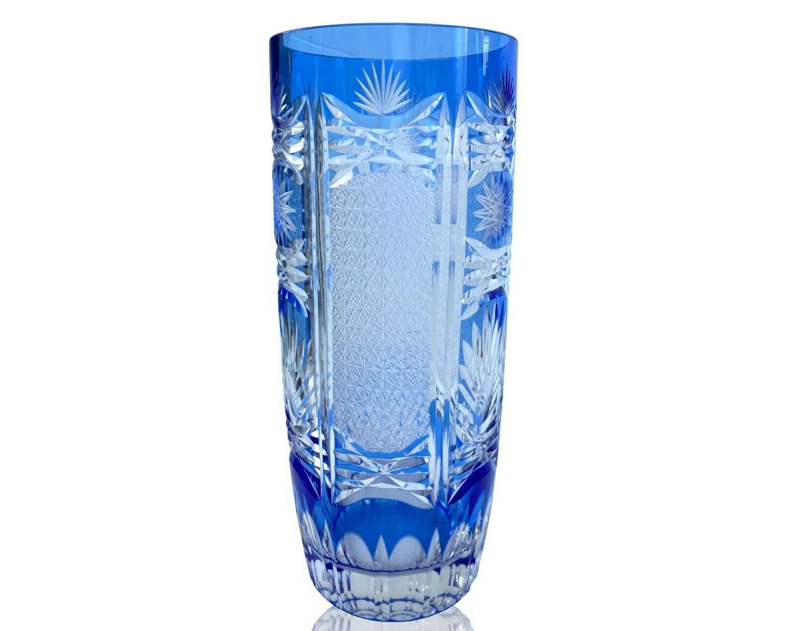 Aquamarine Crystal Vase | Light Blue Bowl | Color Overlay | Bohemian Cut Crystal photo furniture