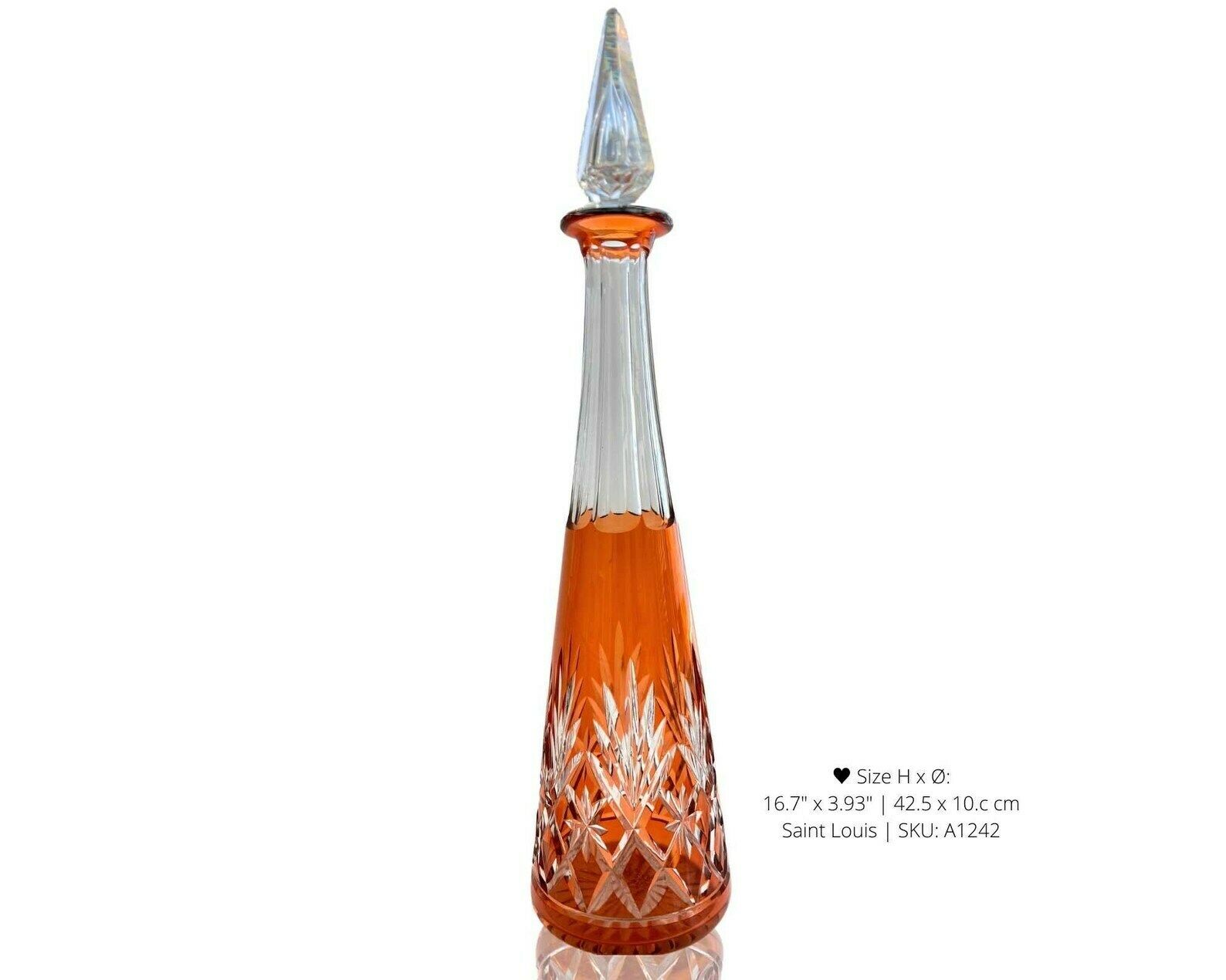 Saint Louis Decanter Set | 6pcs | Orange Pyramid Carafe And 5 Wine Glasses | Massenet From Saint Louis | 1890 photo furniture