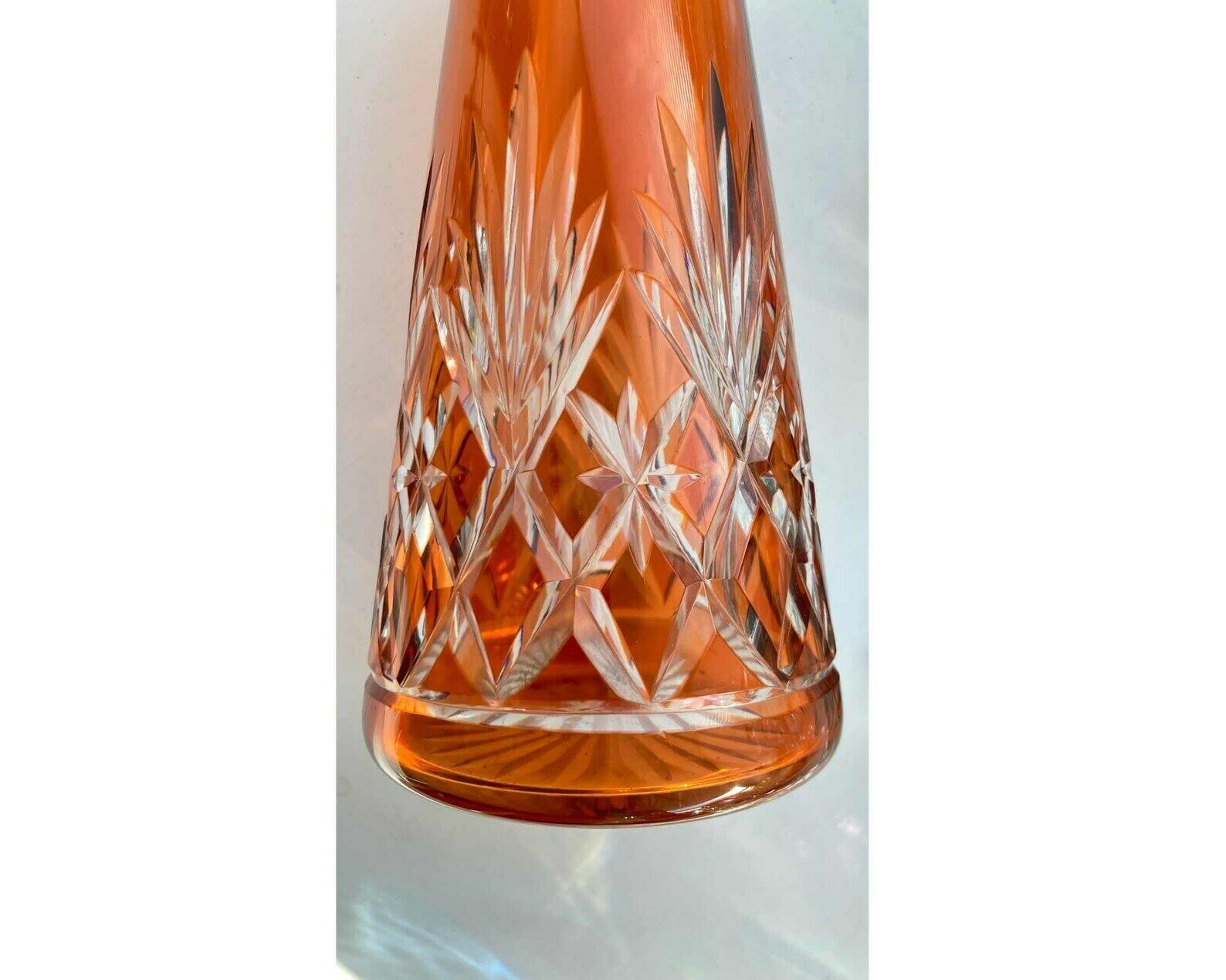 Saint Louis Decanter Set | 6pcs | Orange Pyramid Carafe And 5 Wine Glasses | Massenet From Saint Louis | 1890 photo vintage