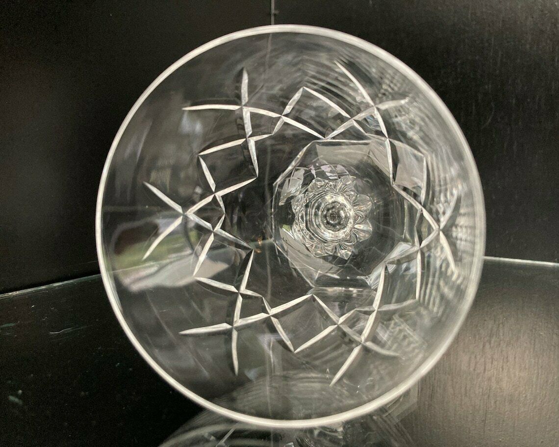 Val Saint Lambert Wine Glasses | Hexagon Hollow Foot | Model Yale (Weird Cut) | 6pcs | Sound! photo Home Decor
