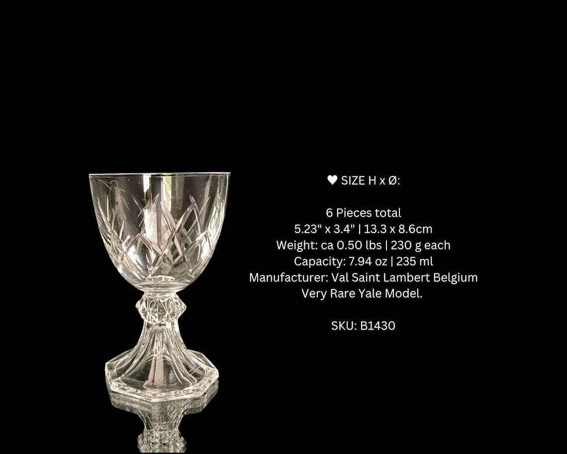 photo furniture Val Saint Lambert Wine Glasses | Hexagon Hollow Foot | Model Yale (Weird Cut) | 6pcs | Sound!