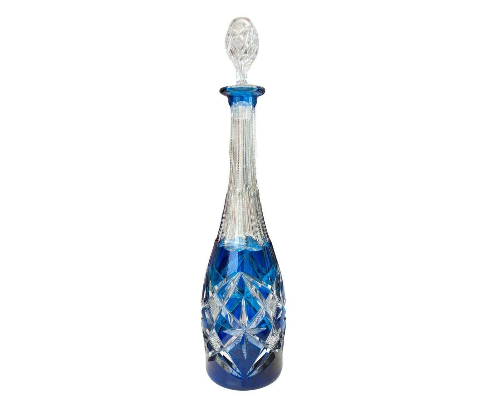 Kristallen Likeurkaraf In Petroleumkleur | Val Saint Lambert, Baccarat, Saint Louis | Ca. Jaren 1940 photo furniture