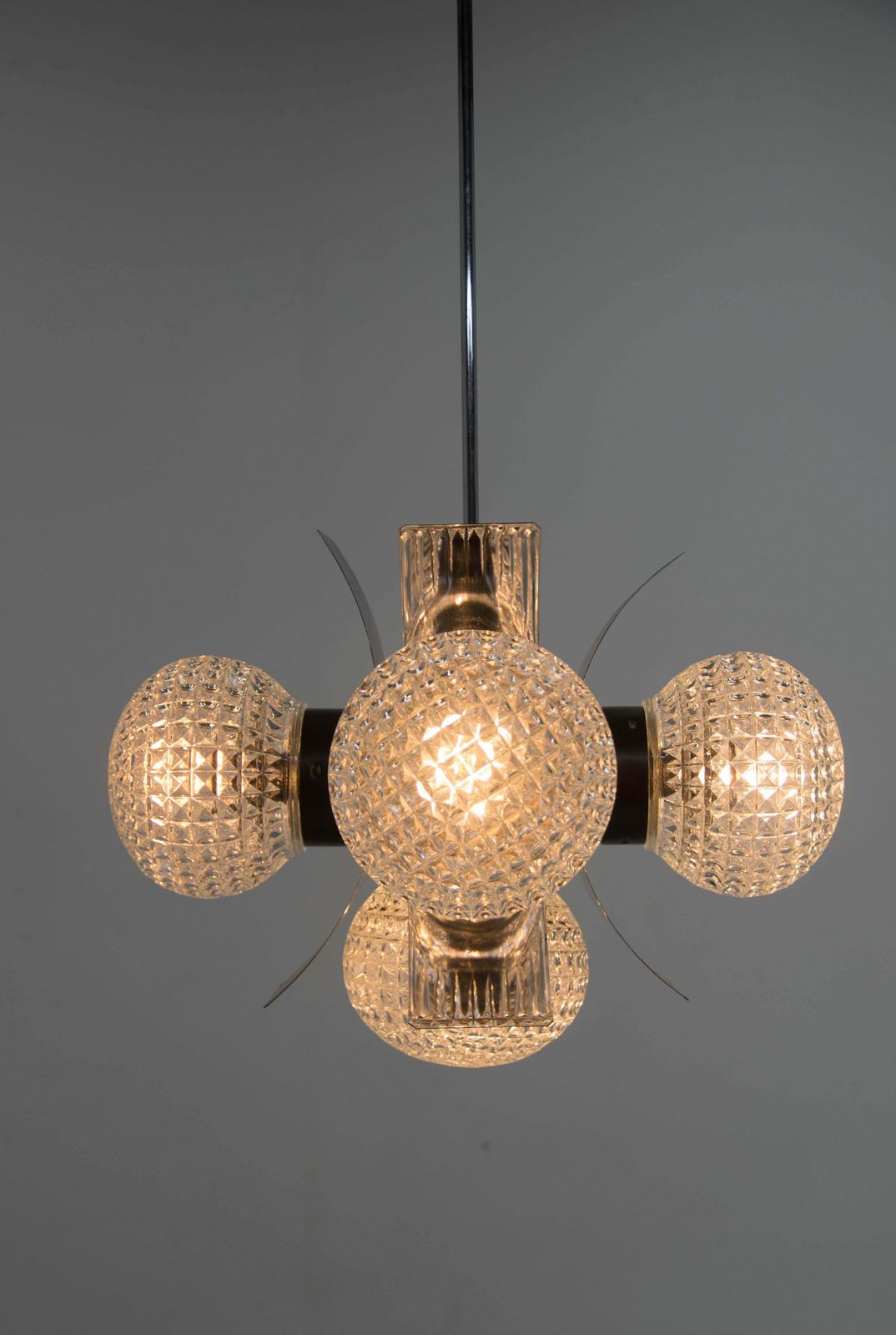 Mid Century Chrome & Glass Chandelier, Czechoslovakia, 1970s photo vintage