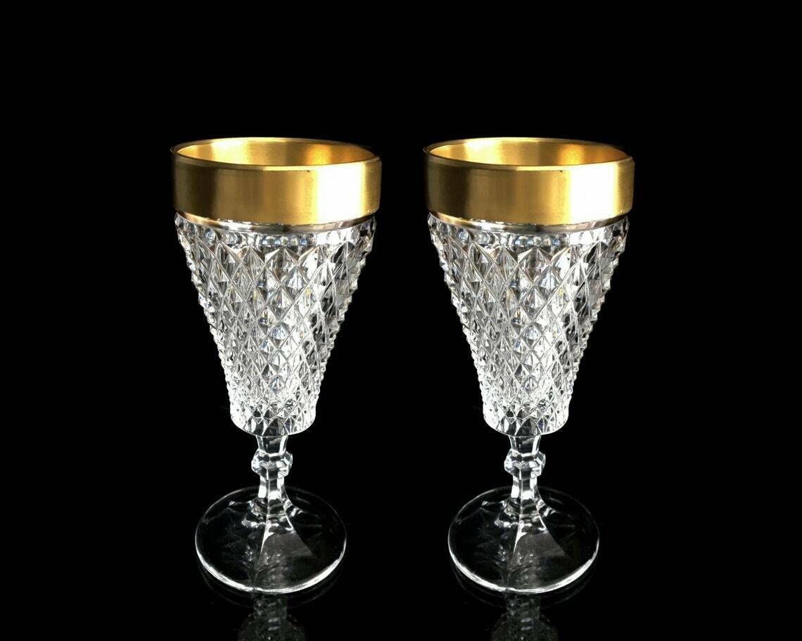 6x Crystal Champagne Glasses | Flutes | 24k Gold | Klokotschnik/Josephinenhutte
