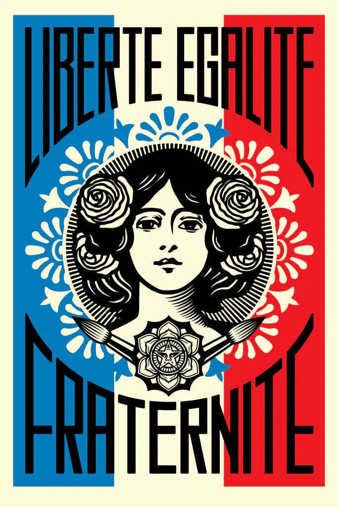 Liberté Egalité Fraternité Offset Lithograph On Thick Cream Speckle Tone Paper