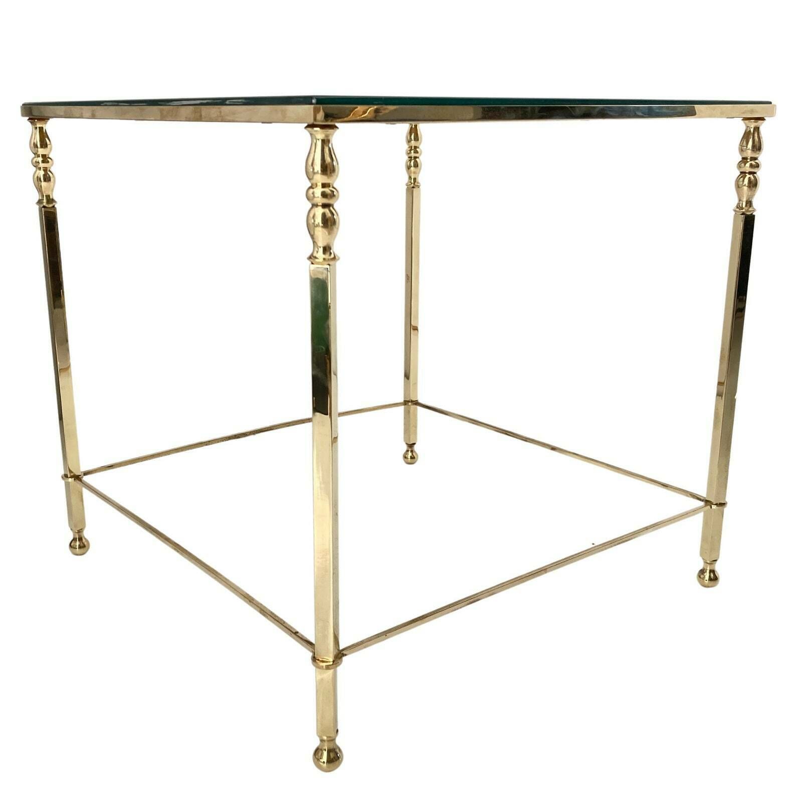 Messing Salontafel | Gouden Bijzettafel | Eindtafel Uit De Jaren 1970 | Helder Met Spiegelglas photo for sale