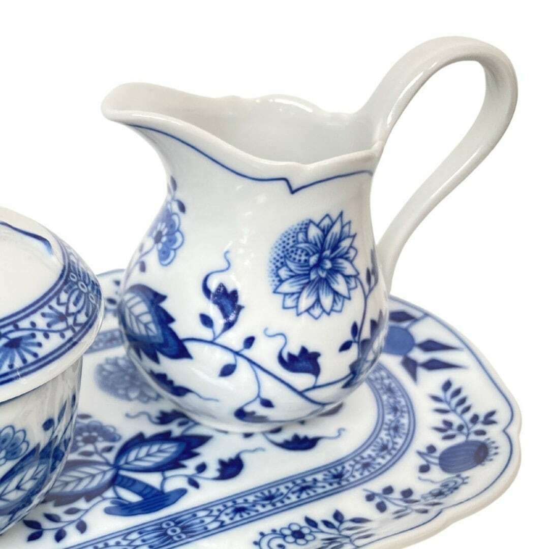 Porseleinen Room  En Suikerset | 3 Delig | Blauw Uienpatroon | Hutschenreuther (Rosenthal) photo 119.0