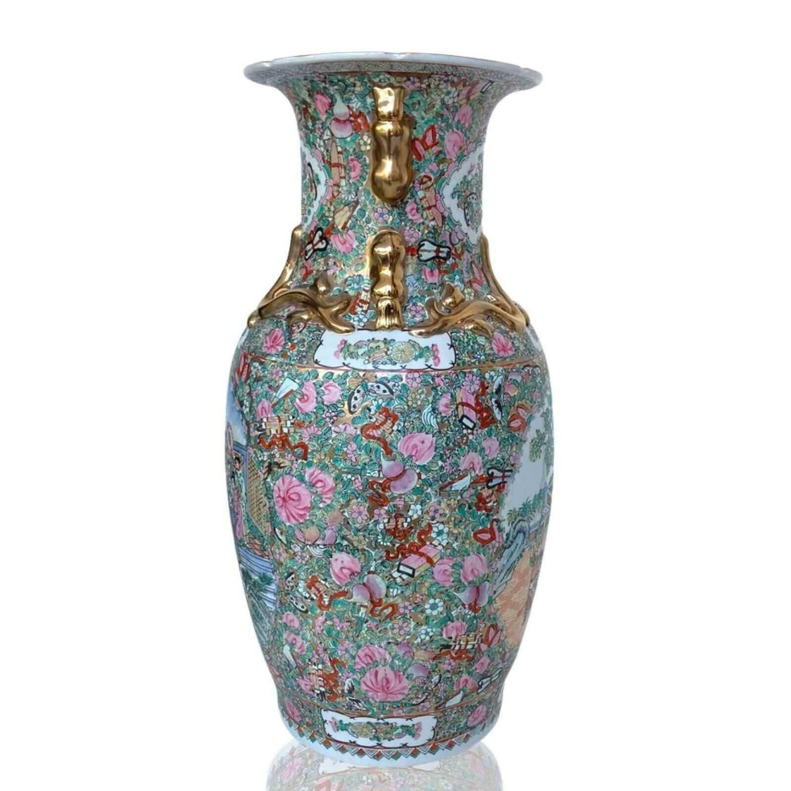 Large Canton Chinese Vase | Xxl | Signed | Family Rose photo furniture