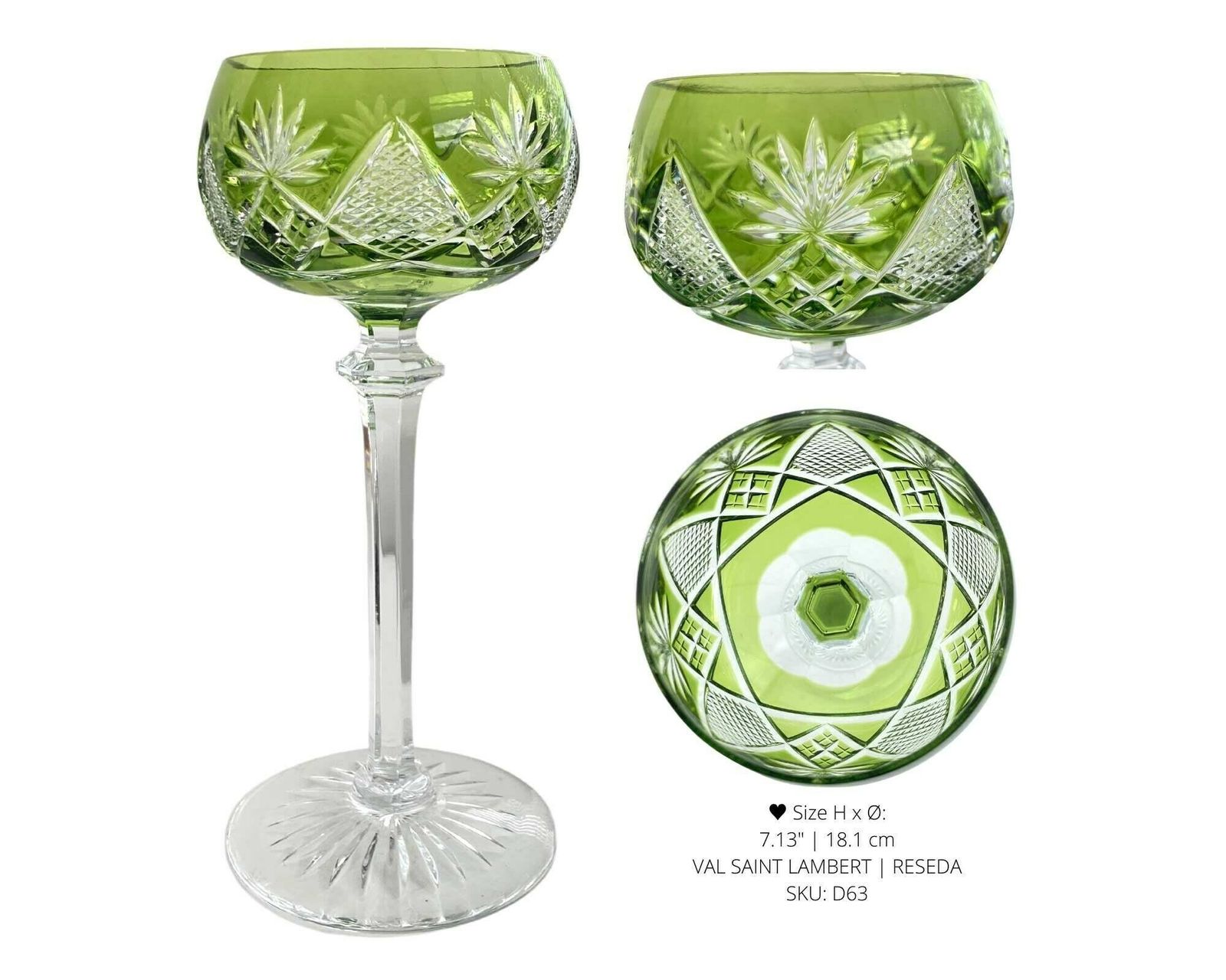 Crystal Color Decanter Set | 1pcs Carafe Val Saint Lambert | 6pcs Wine Glasses Included | Color Overlay photo buy